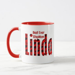 Gepersonaliseerde "Linda" Naam Rood en Zwart Plakk Mok