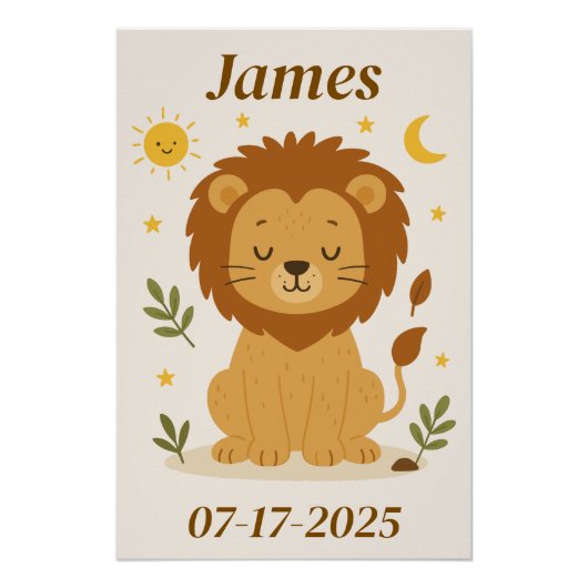 Gepersonaliseerde Lion Poster voor kinderen Perfect Poster (Voorkant)