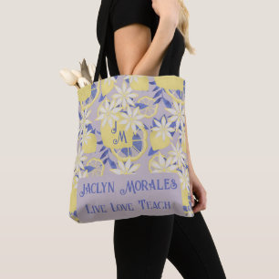 Gepersonaliseerde Live Love Teach Waterverf Lemon Draagtas