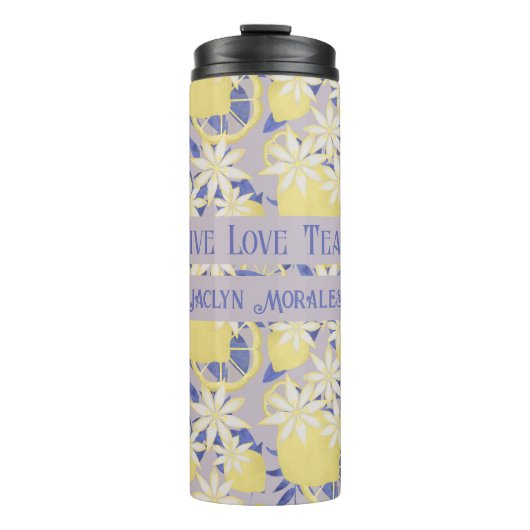 Gepersonaliseerde Live Love Teach Waterverf Lemon Thermosbeker (Voorkant)
