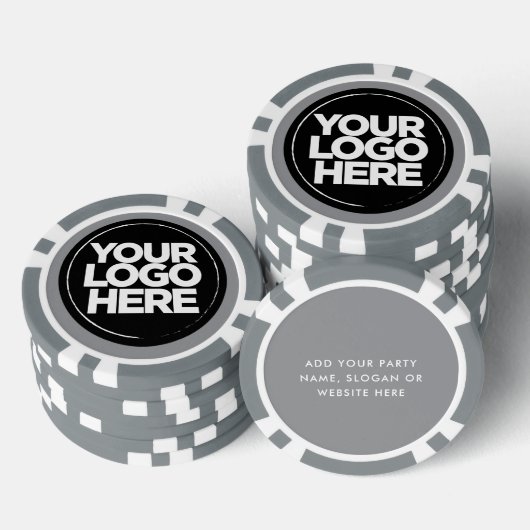 Gepersonaliseerde Logo en tekst Cool Grey Poker Chips (Opstapeling)