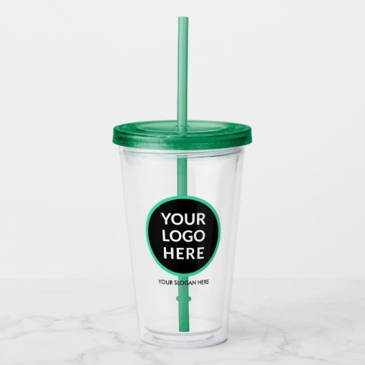 Gepersonaliseerde Logo Geen minimum met stro Acryl Drinkbeker (Voorkant)