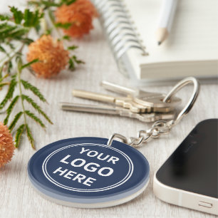 Gepersonaliseerde Logo Modern Navy Blue Business Sleutelhanger