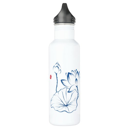 Gepersonaliseerde Lotus Chinoiserie Naam Monogram Waterfles (Links)