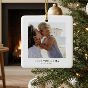 Gepersonaliseerde Love You Mama Foto v Keramisch Ornament