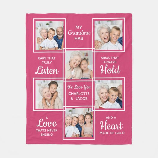 Gepersonaliseerde Love You oma unieke fotocollage Fleece Deken (Voorkant)