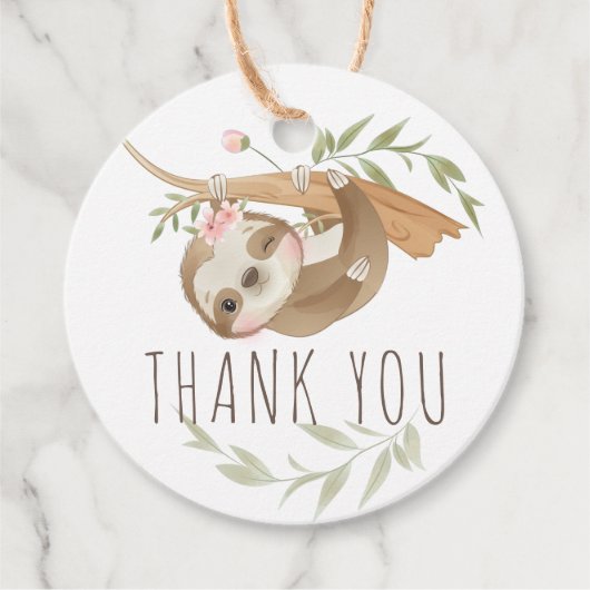 Gepersonaliseerde luiaard meisje verjaardag bedankjes labels (Voorkant)