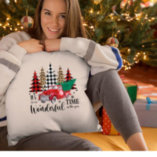 Gepersonaliseerde luipaard print plaid kerstboom kussen