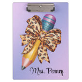 Gepersonaliseerde luipaardprint coquette boog en p klembord (Voorkant)