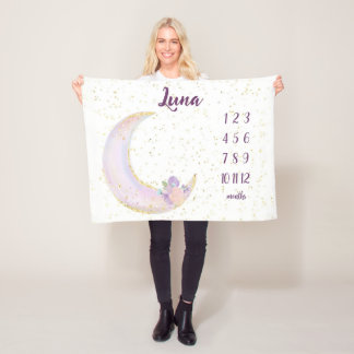 Gepersonaliseerde Luna Maan en Sterren Maandelijks Fleece Deken