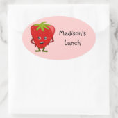Gepersonaliseerde Lunch Labels: Aardbei Ovale Sticker (Tas)