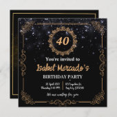 Gepersonaliseerde Luxe Zwart Goud Verjaardag Uitno Kaart (Voorkant / Achterkant)
