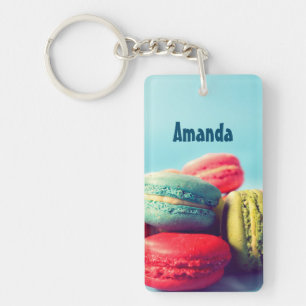 Gepersonaliseerde Macarons Koekjes Lichtblauwe Sleutelhanger