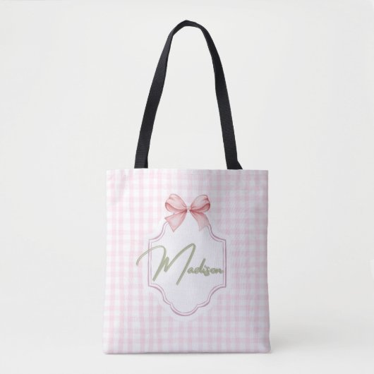 Gepersonaliseerde Madison Baby Girl Nursery Bow & Draagtas (Voorkant)