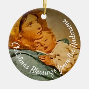 Gepersonaliseerde Madonna en Child Keepomwille Keramisch Ornament