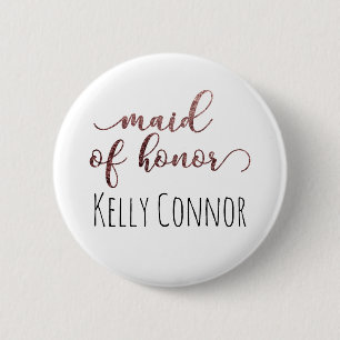 Gepersonaliseerde Maid of Honor Roos Gold Glitter  Ronde Button 5,7 Cm