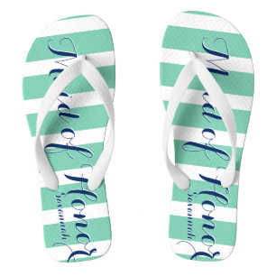 Gepersonaliseerde Maid van de Honor Navy en Mint Teenslippers
