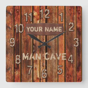 GEPERSONALISEERDE Man Cave Wandklok met Uw NAAM Vierkante Klok