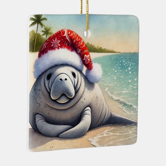 Gepersonaliseerde Manatee met Kerstmis Keramisch Ornament (Rechts)