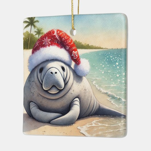 Gepersonaliseerde Manatee met Kerstmis Keramisch Ornament (Links)