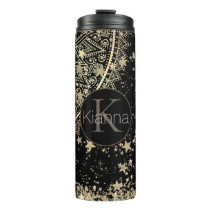 Gepersonaliseerde Mandala met Gold Stars Monogram Thermosbeker