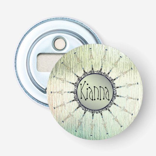 Gepersonaliseerde Mandala op Minty Frosted Glass Button Flesopener (Voorkant)
