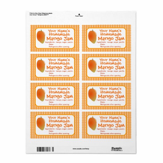 Gepersonaliseerde Mango Jam Canning Jar Labels Sti (Full Sheet)