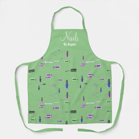 Gepersonaliseerde Manicurist Nail Tech Lichtgroen Schort (Voorkant)