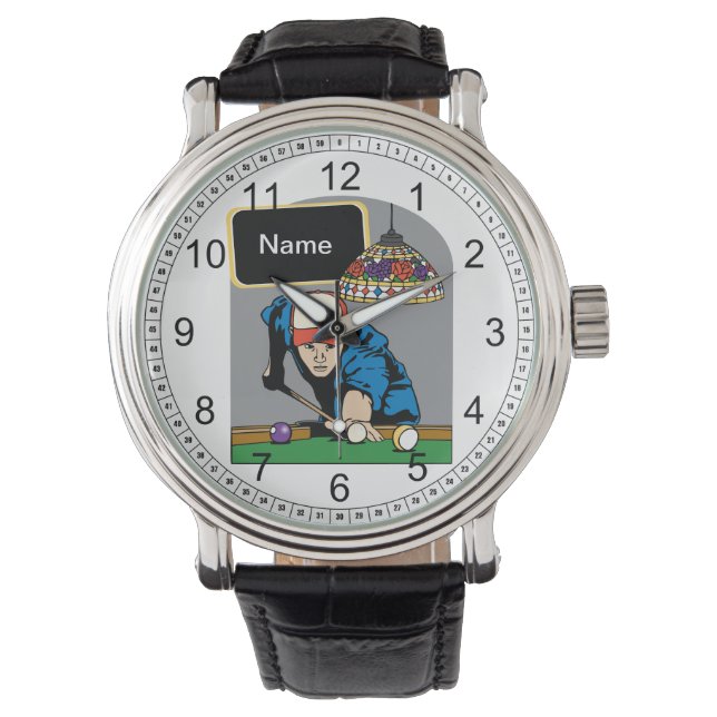 Gepersonaliseerde Mannen biljart Horloge (Voorkant)