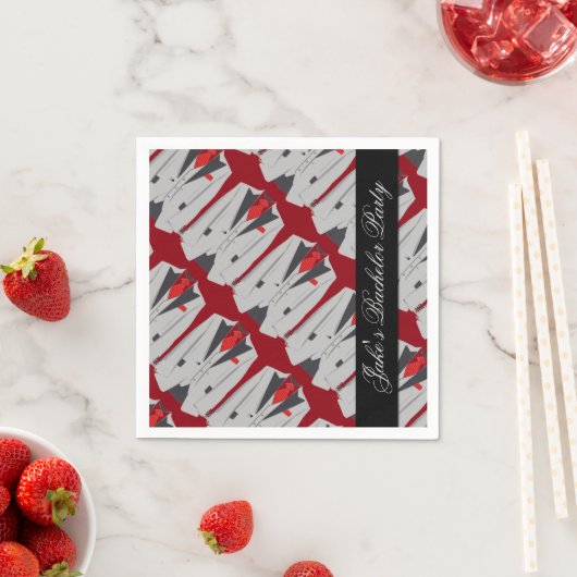 Gepersonaliseerde Mannen Gray Suit & Red Stropdas  Servetten (Insitu)