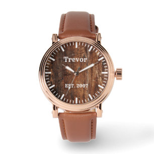 Gepersonaliseerde mannen rustieke houten horloge