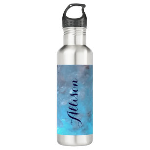 Gepersonaliseerde Marble Turquoise Blue Trendy Waterfles