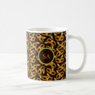 Gepersonaliseerde Mardi Gras Golden Mask Green Fea Koffiemok