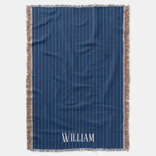 Gepersonaliseerde marineblauwe instripes deken (Voorkant Verticaal)