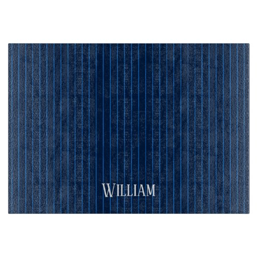 Gepersonaliseerde marineblauwe instripes snijplank (Voorkant)