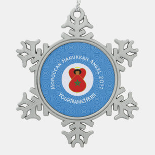 Gepersonaliseerde Marokkaanse Hanukkah-engelenvlag Tin Sneeuwvlok Ornament