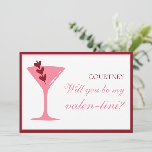 Gepersonaliseerde Martini Galentine's Day rood en Kaart (Staand voorkant)