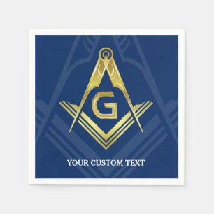 Gepersonaliseerde Masonic Napkins Navy Blue Gold Servetten