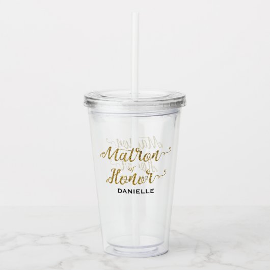 Gepersonaliseerde Matron of Honor Gold Glitter Acryl Drinkbeker (Voorkant)