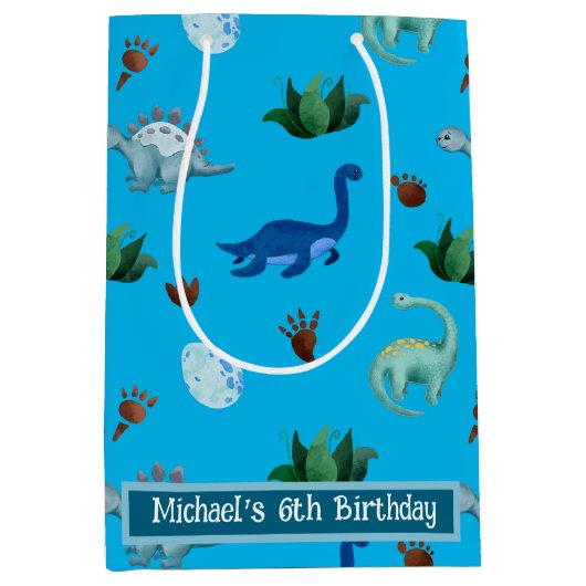 Gepersonaliseerde Meerdere Dino Soorten in Turquoi Medium Cadeauzakje (Voorkant)