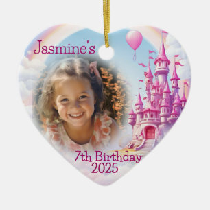 Gepersonaliseerde Meisje 7e Verjaardag Foto Hart G Keramisch Ornament