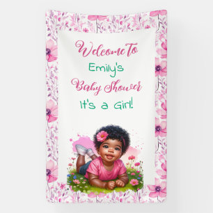 Gepersonaliseerde Meisje Bloemen Baby shower Welko Spandoek