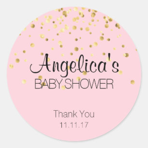 Gepersonaliseerde Meisje Roze en Gouden Baby showe Ronde Sticker