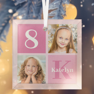 Gepersonaliseerde Meisjes Fotocollage Kerstmis Glas Ornament
