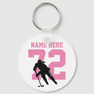 Gepersonaliseerde Meisjes Hockey Player Name Numbe Sleutelhanger