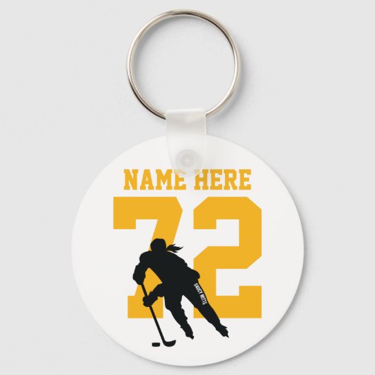 Gepersonaliseerde Meisjes Hockey Player Name Numbe Sleutelhanger (Voorkant)