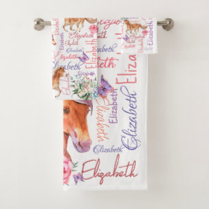 Gepersonaliseerde meisjes noemen collage met pony' bad handdoek