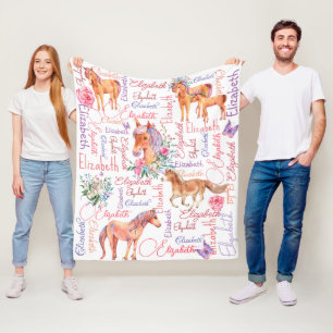 Gepersonaliseerde meisjes noemen collage met pony' fleece deken
