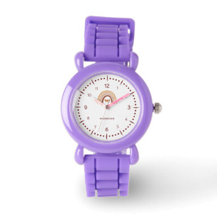 Gepersonaliseerde Meisjes Rood Glitter Boho Regenb Horloge