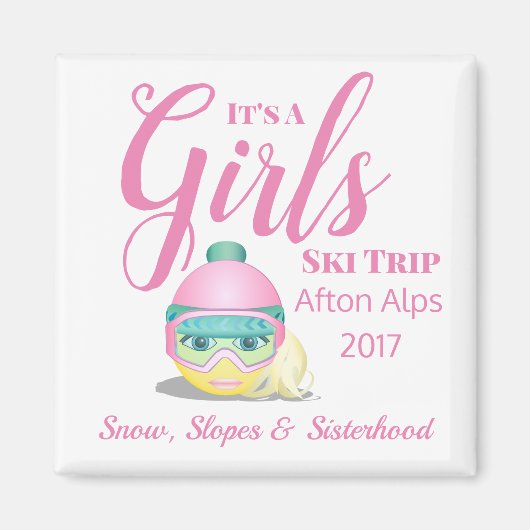 Gepersonaliseerde meisjes Ski Trip Memento Magneet (Voorkant)
